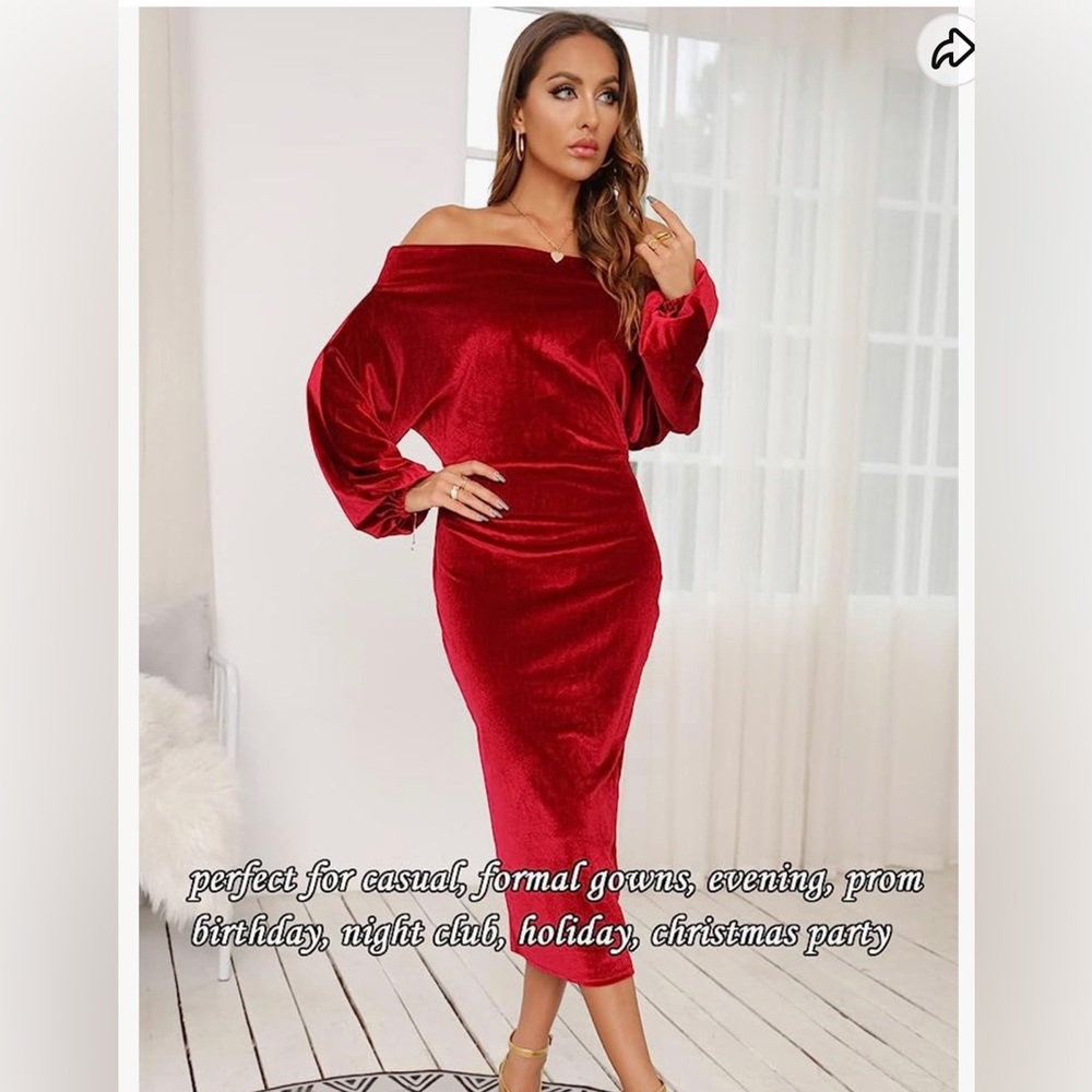 Bodycon Midi Velvet Dress in Wine Red - Large,